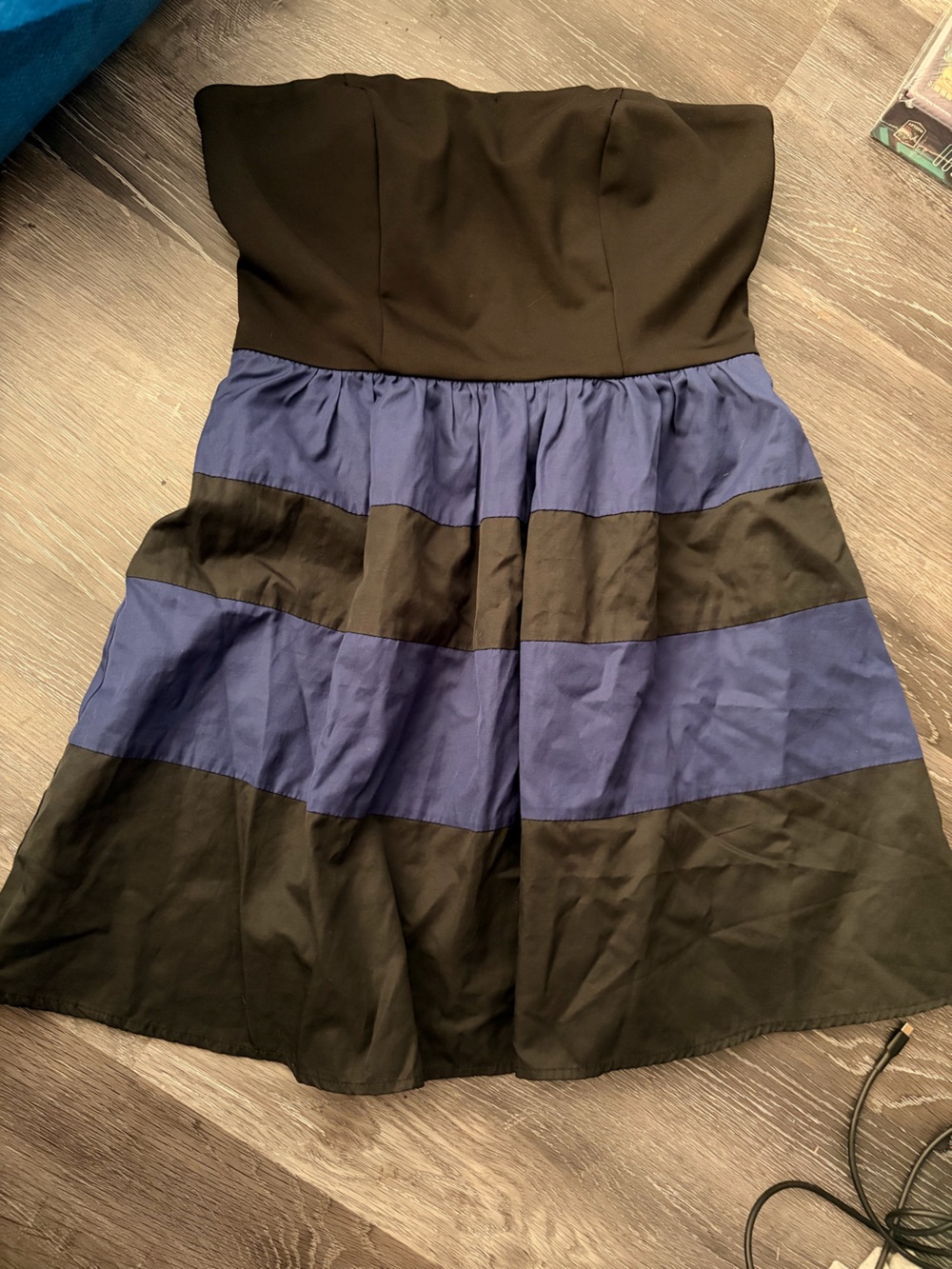 Strapless Black and Blue Colorblock Fit & Flare Dress